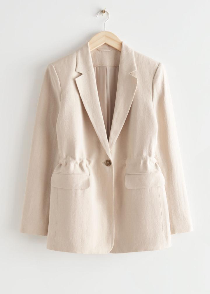 Other Stories Silk Linen Blazer - Beige