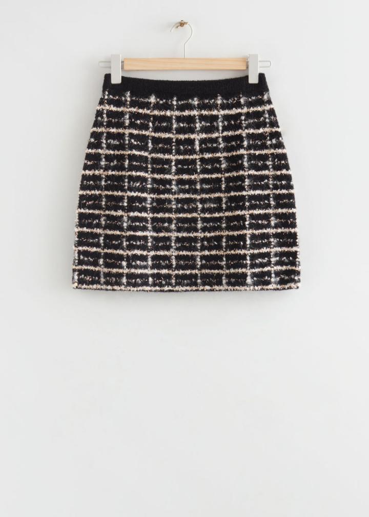 Other Stories Jacquard Knit Glitter Mini Skirt - Black
