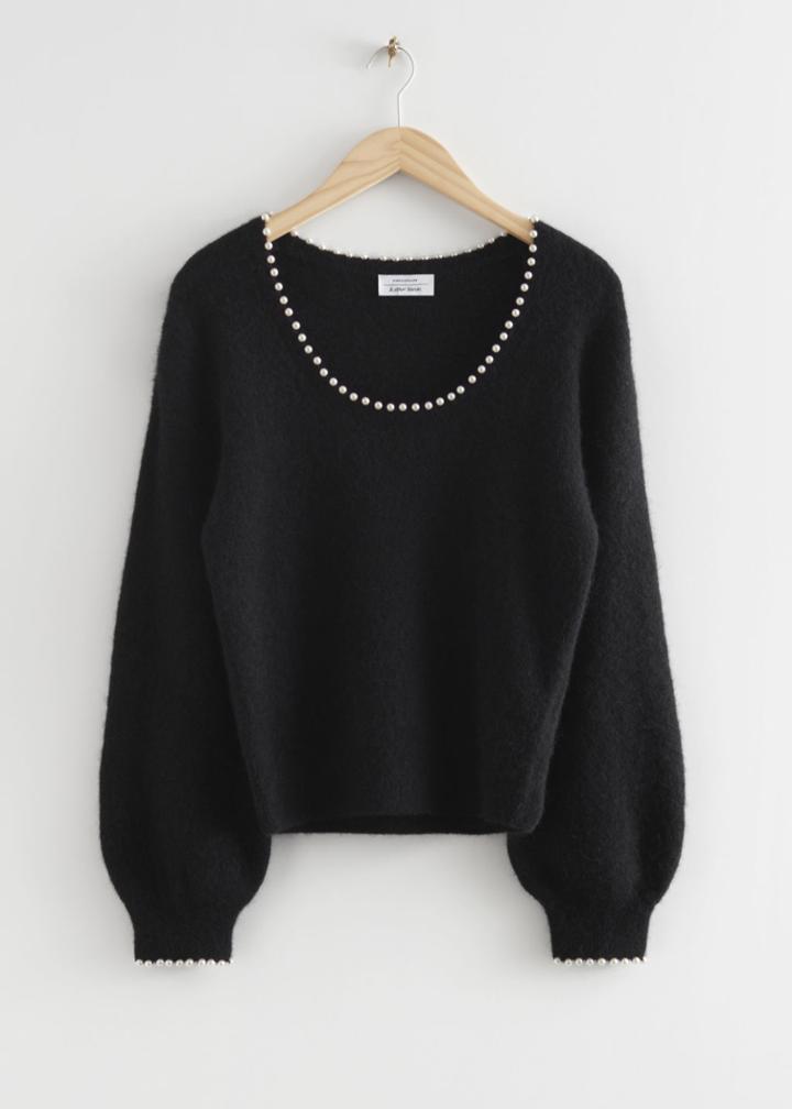 Other Stories Pearl Embellished Wool Knit Jumper - Black