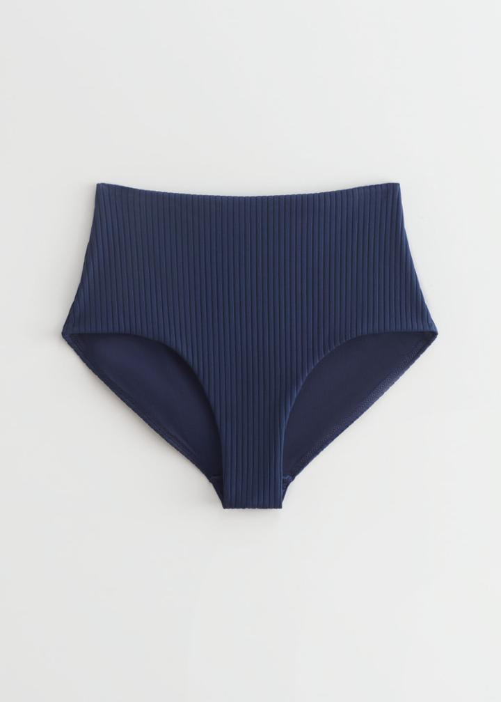 Other Stories Ribbed High Waisted Bikini Bottoms - Blue