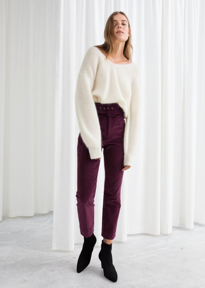 Other Stories Belted Slim Corduroy Trousers - Red
