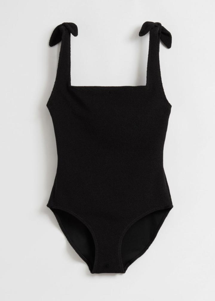 Other Stories Textured Bow Tie Swimsuit - Black