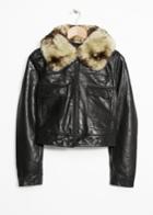 Other Stories Leather Jacket With Faux Fur - Black