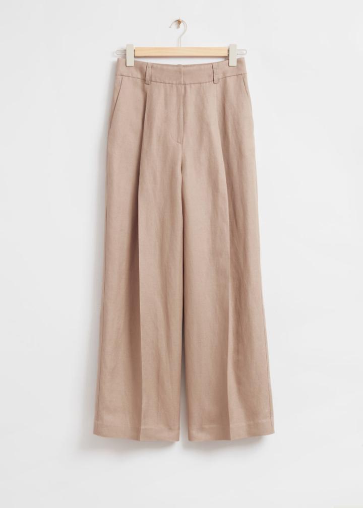 Other Stories Wide Tailored Press Crease Trousers - Beige