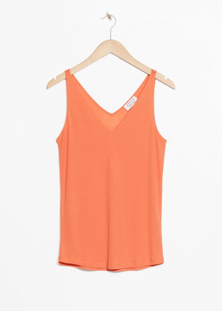 Other Stories Ribbed V-neck Top - Orange