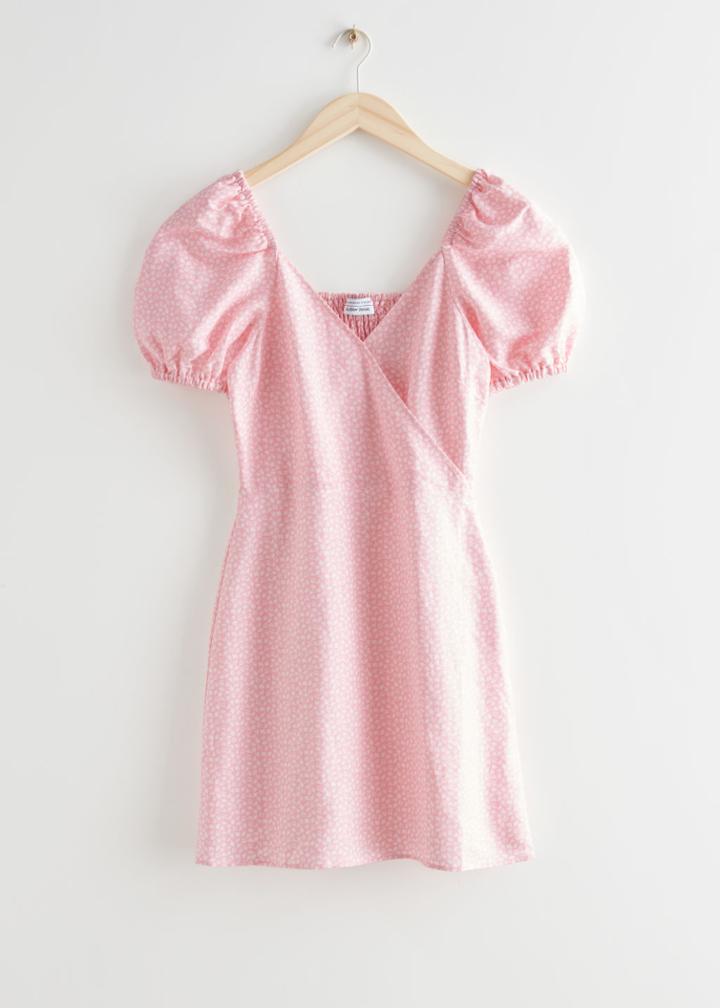 Other Stories Fitted Puff Sleeve Mini Dress - Pink