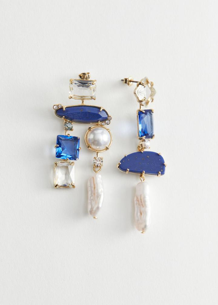 Other Stories Rhinestone Pearl Hanging Earrings - Blue