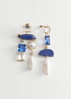 Other Stories Rhinestone Pearl Hanging Earrings - Blue
