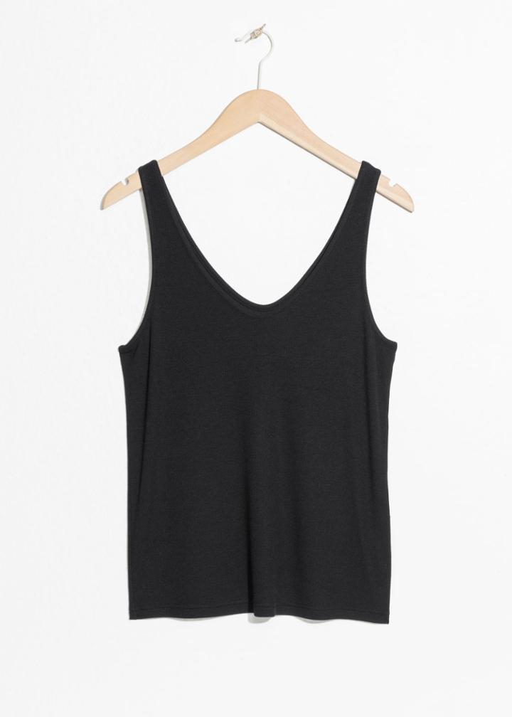 Other Stories Ribbed Scoop Tank Top - Black