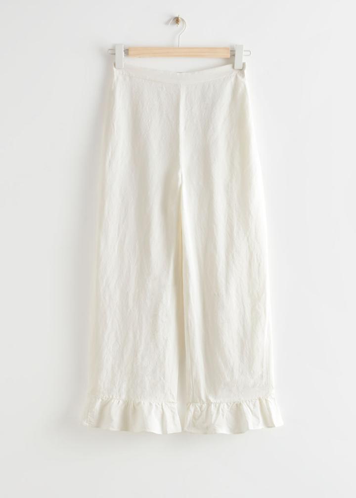 Other Stories Relaxed Ruffle Hem Trousers - White
