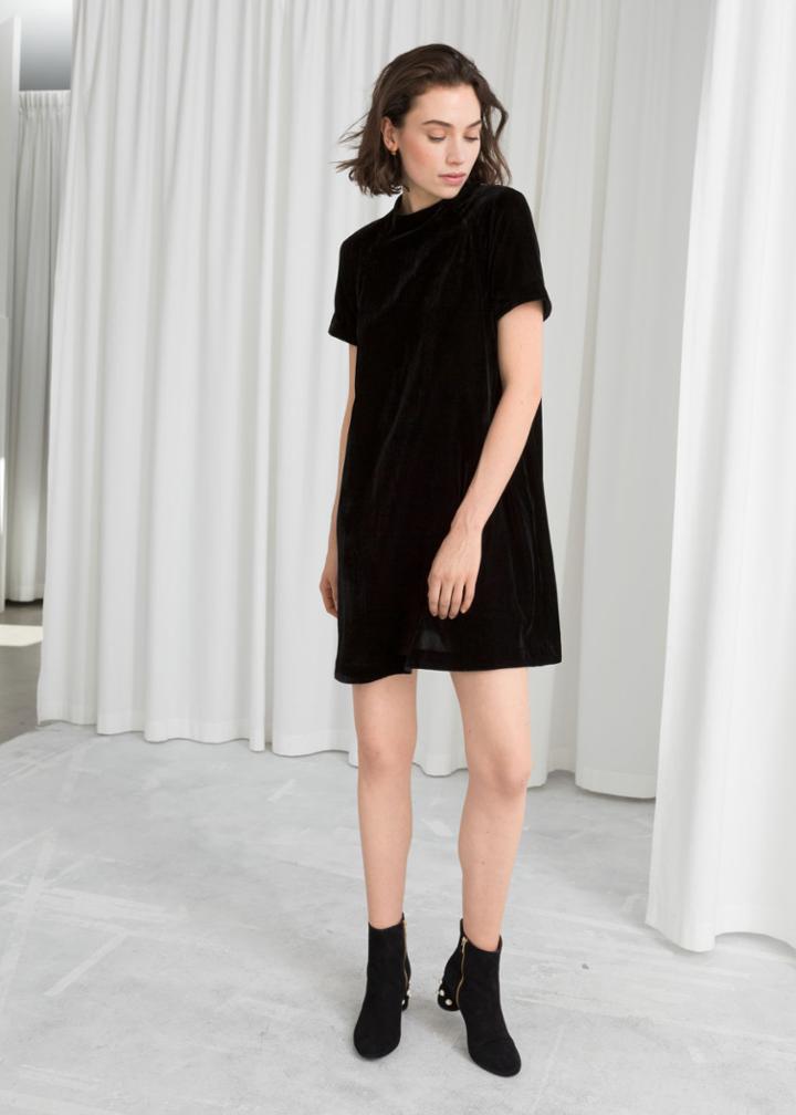Other Stories Velvet T-shirt Dress - Black