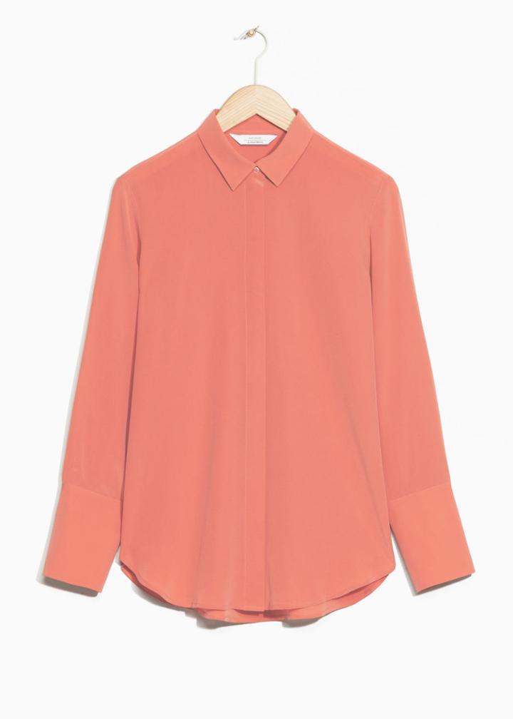 Other Stories Wide Cuff Silk Shirt - Orange