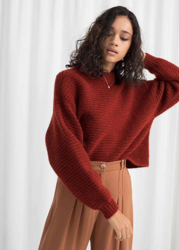Other Stories Cropped Mock Neck Sweater - Orange