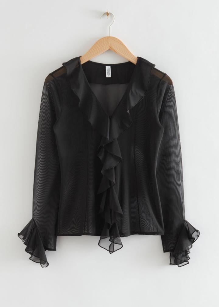 Other Stories Frilled Mesh Blouse - Black