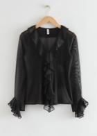 Other Stories Frilled Mesh Blouse - Black