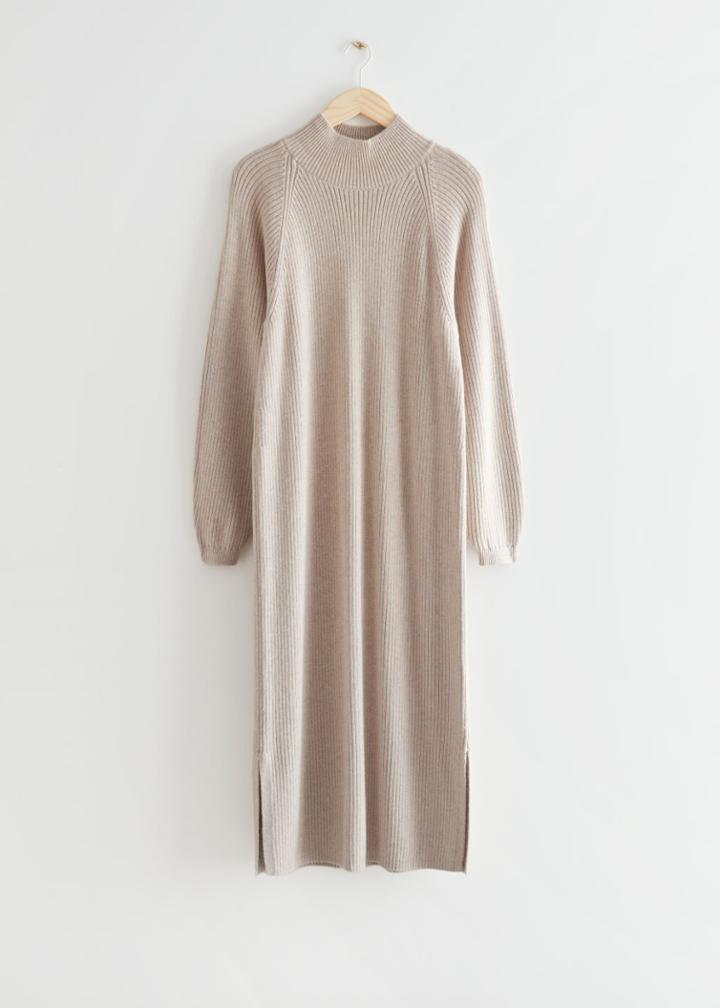 Other Stories Rib Knit Midi Dress - Beige