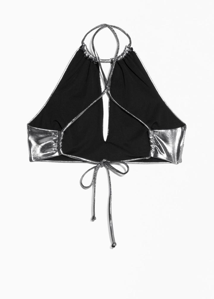 Other Stories Metallic Halter Top Bikini - Silver