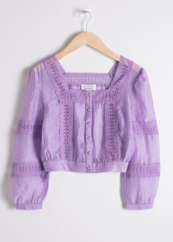 Other Stories Eyelet Trim Cropped Blouse - Purple