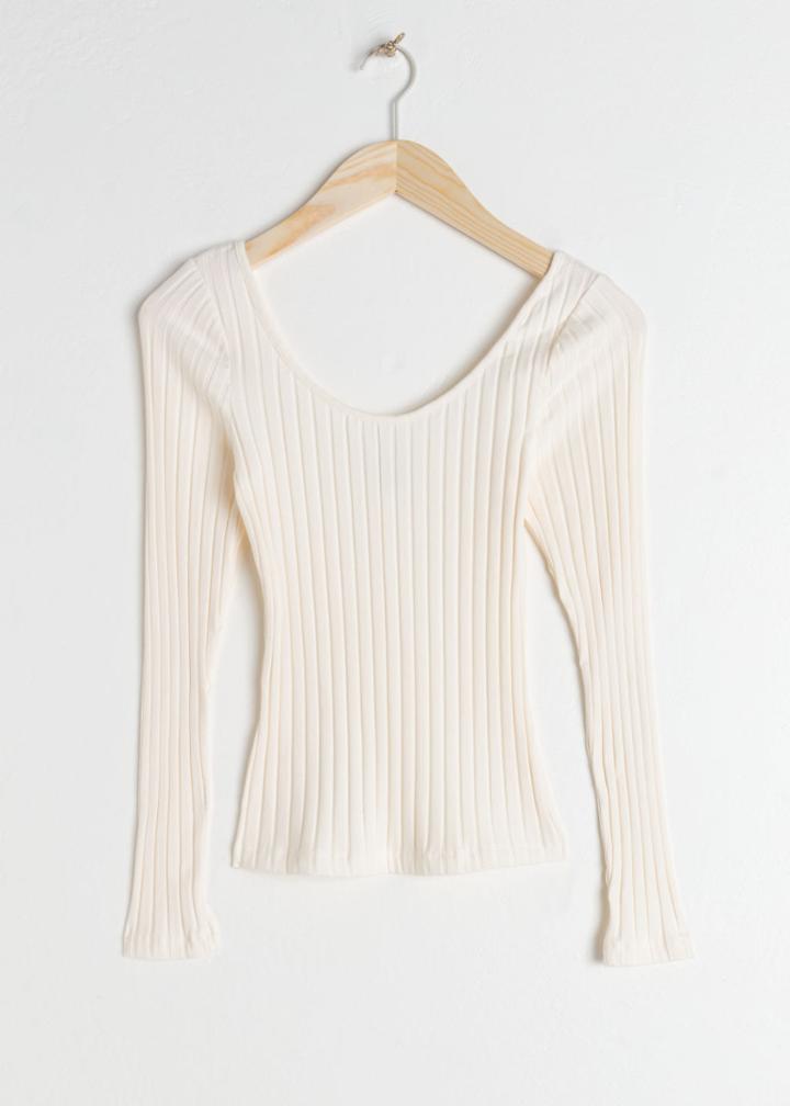 Other Stories Fitted Scoop Neck Cotton Top - White