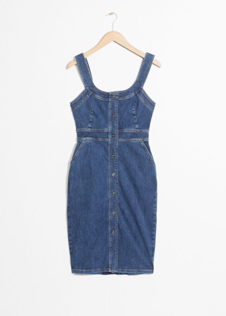 Other Stories Fitted Denim Pencil Dress - Blue