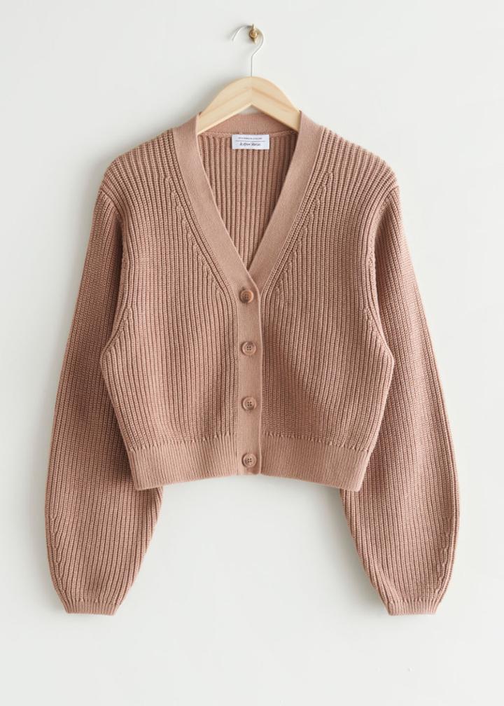 Other Stories Boxy Rib Knit Cardigan - Beige