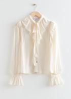 Other Stories Ruffled Tie Neck Blouse - White
