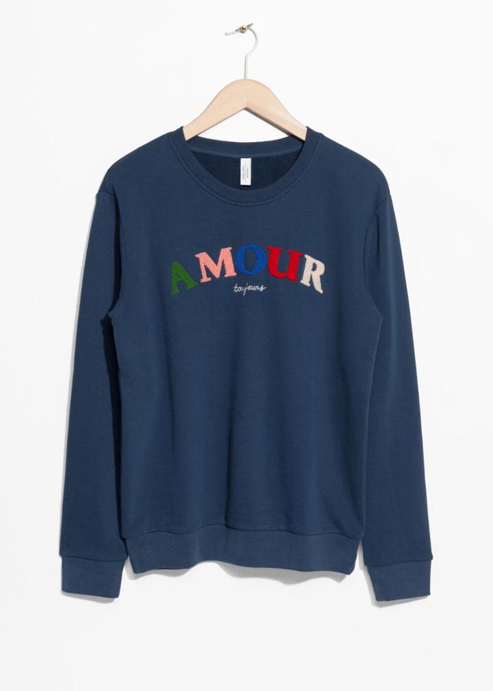 Other Stories Embroidered Fleece Sweatshirt - Blue