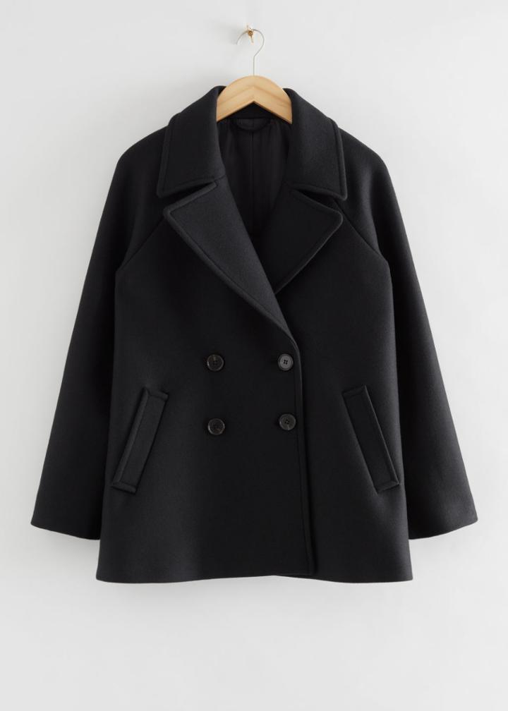 Other Stories Double-breasted Wool Pea Coat - Black