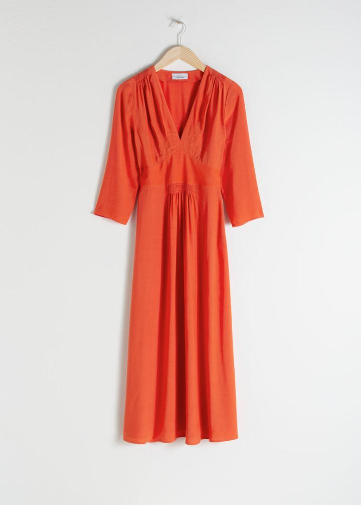 Other Stories Long Sleeve Empire Midi Dress - Orange