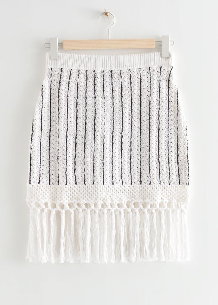 Other Stories Fringed Crochet Mini Skirt - White