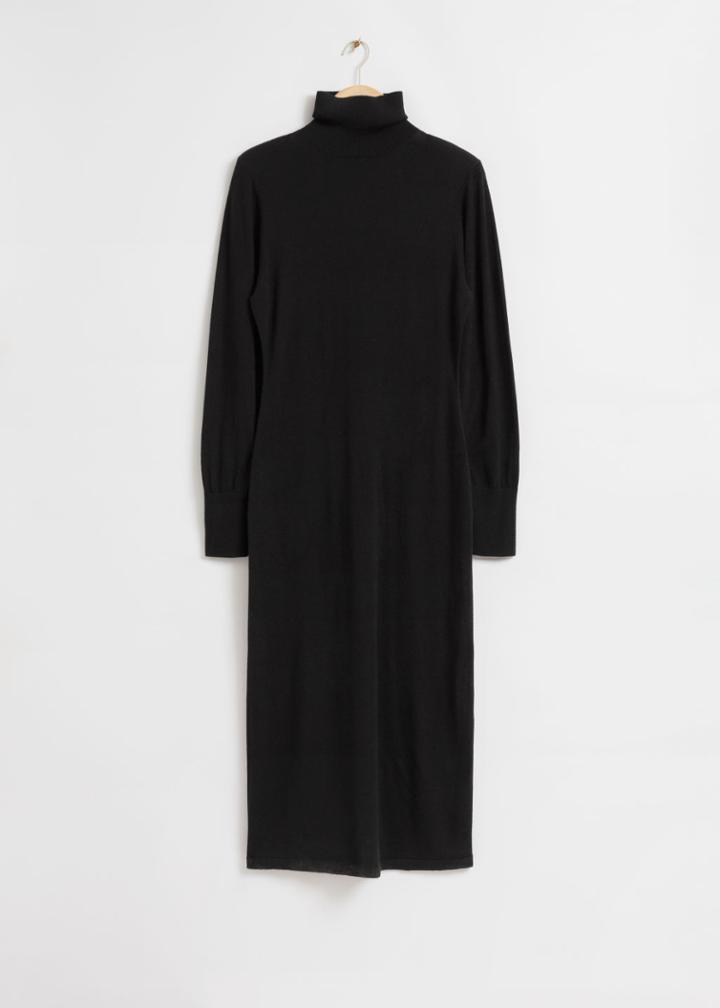 Other Stories Fitted Wool Knit Midi Dress - Black