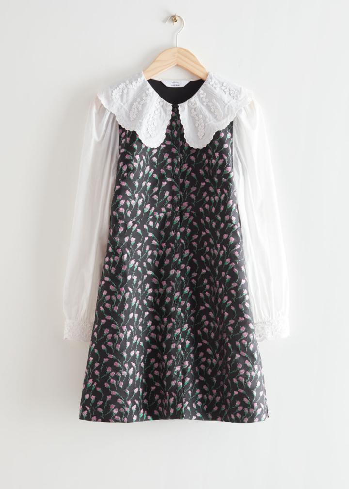 Other Stories Embroidered Jacquard Mini Dress - Purple