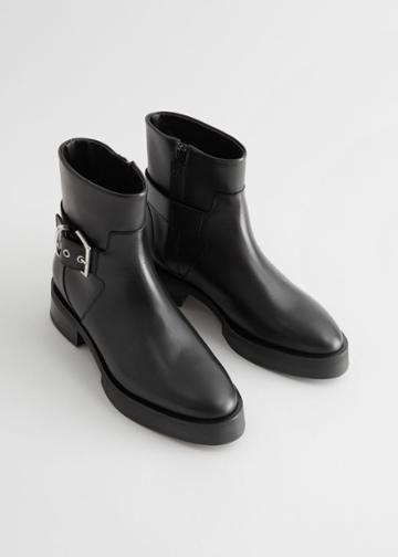 Other Stories Buckled Chelsea Leather Boots - Black