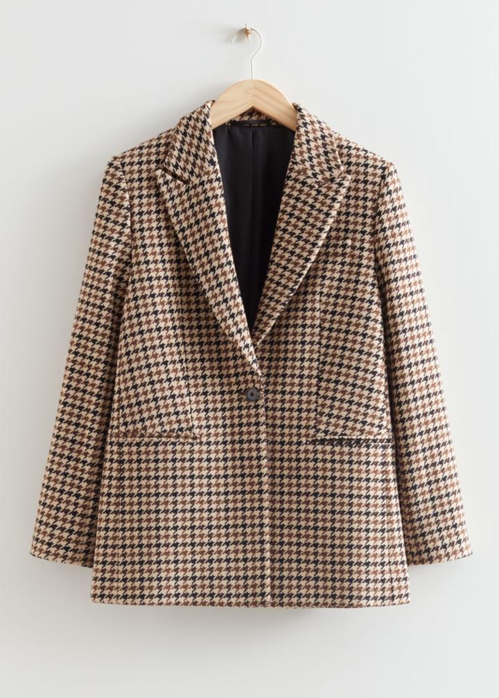 Other Stories Single Button Tweed Blazer - Beige