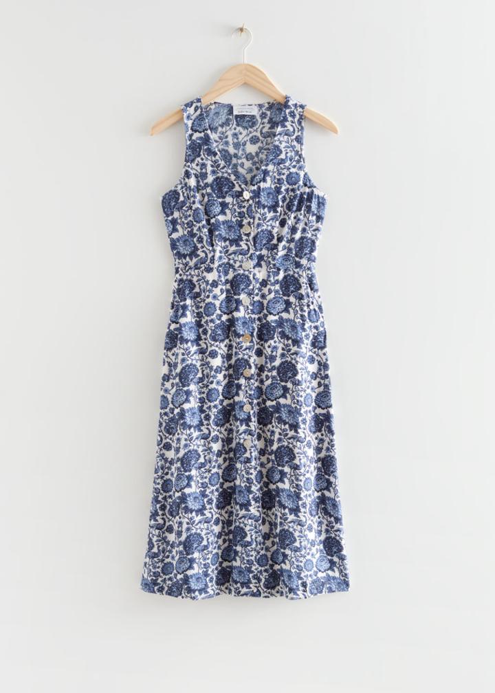 Other Stories Buttoned Printed Midi Dress - Blue
