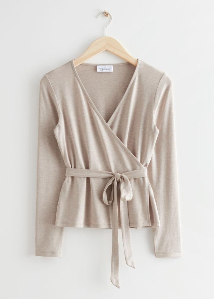 Other Stories Cropped Wrap Top - Beige