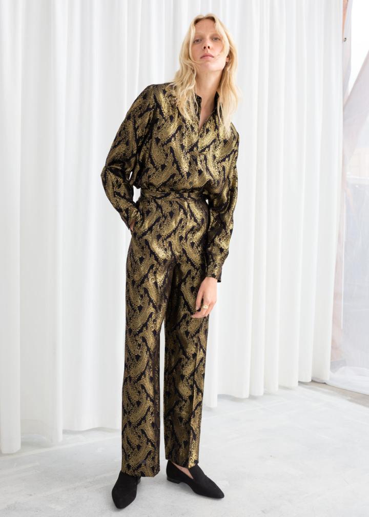Other Stories Metallic Jacquard Lounge Trousers - Black