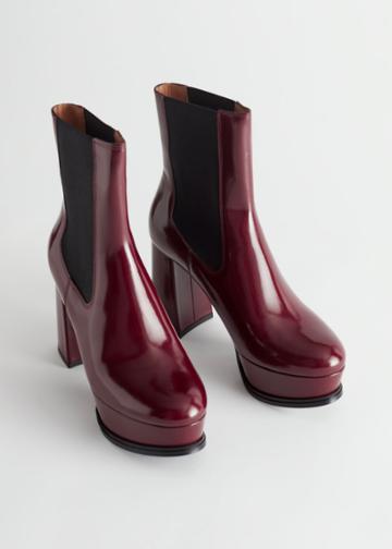 Other Stories Leather Platform Boots - Red