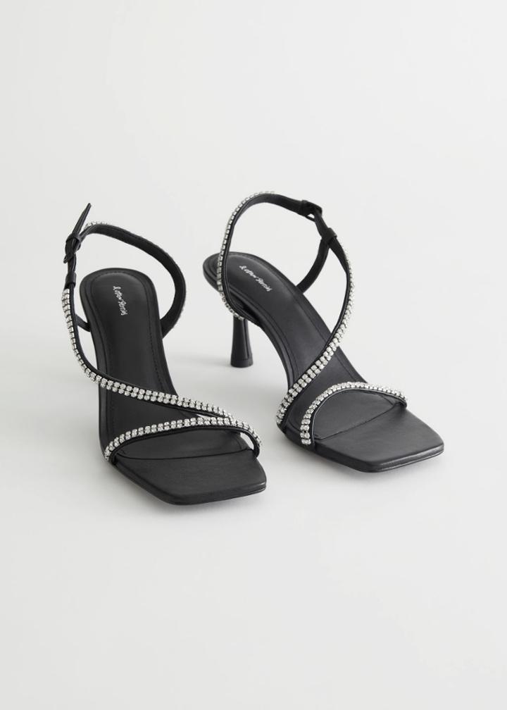 Other Stories Strappy Heeled Rhinestone Sandals - Black