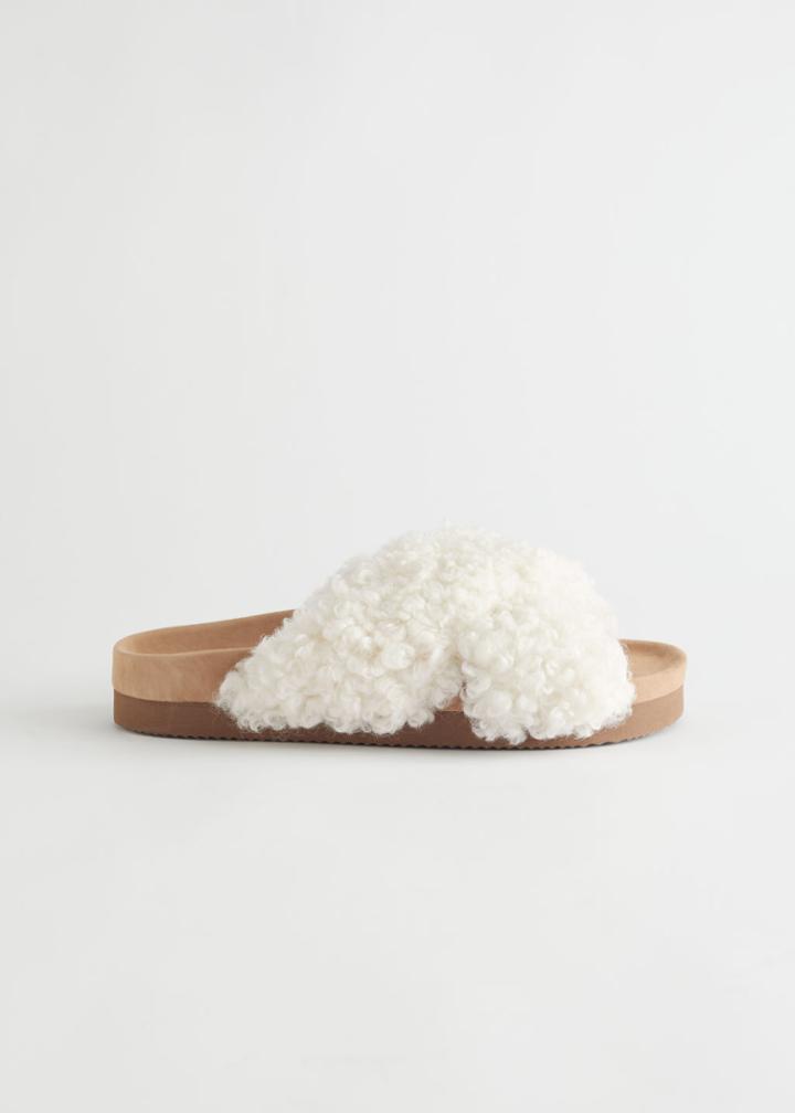 Other Stories Criss Cross Shearling Slippers - White