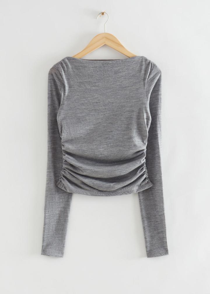 Other Stories Fitted Wool Shirred Top - Grey