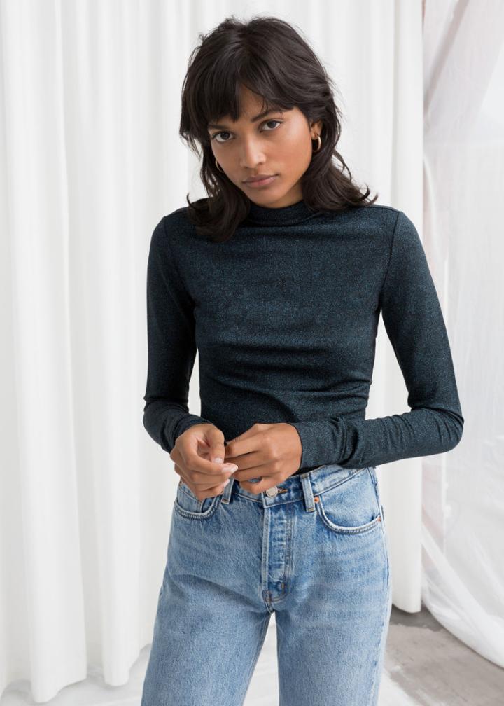 Other Stories Long Sleeve Glitter Turtleneck - Blue
