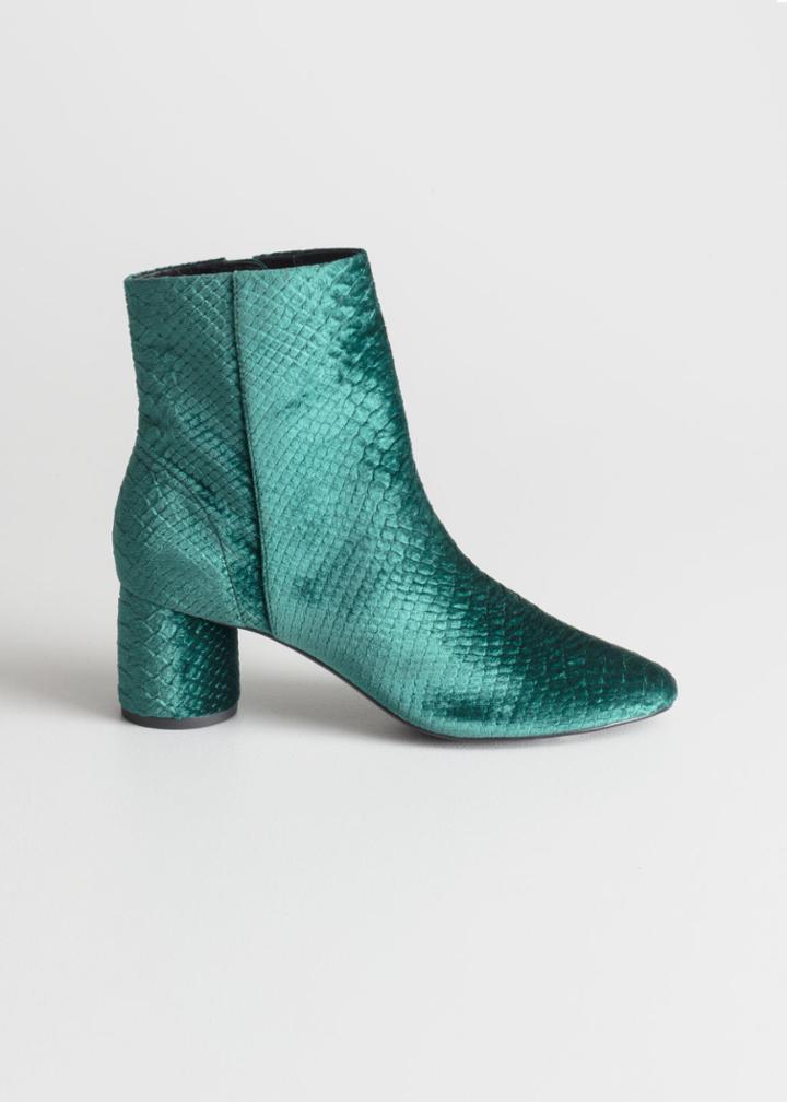 Other Stories Velvet Snake Ankle Boots - Green
