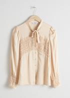 Other Stories Smocked Pussy Bow Blouse - Beige