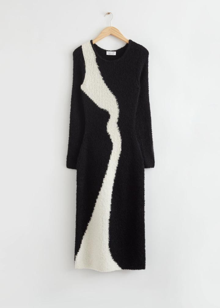 Other Stories Patterned Wool Midi Dress - Black