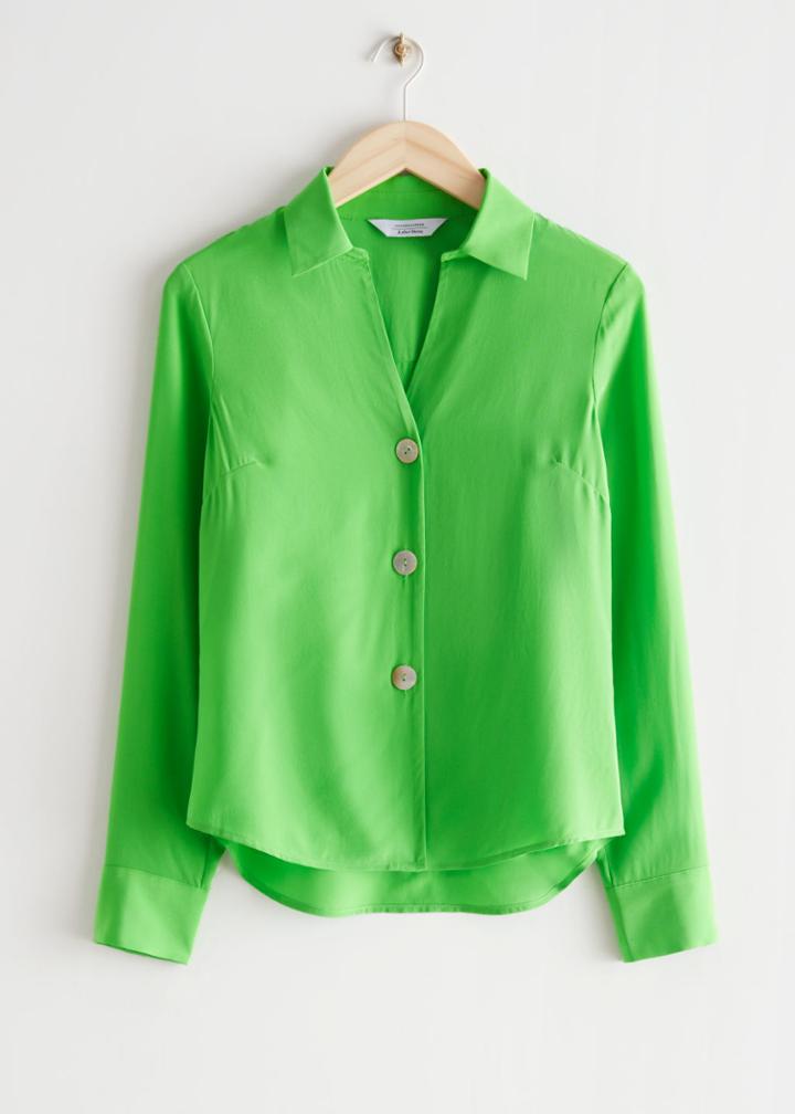 Other Stories Shell Button Silk Blouse - Green