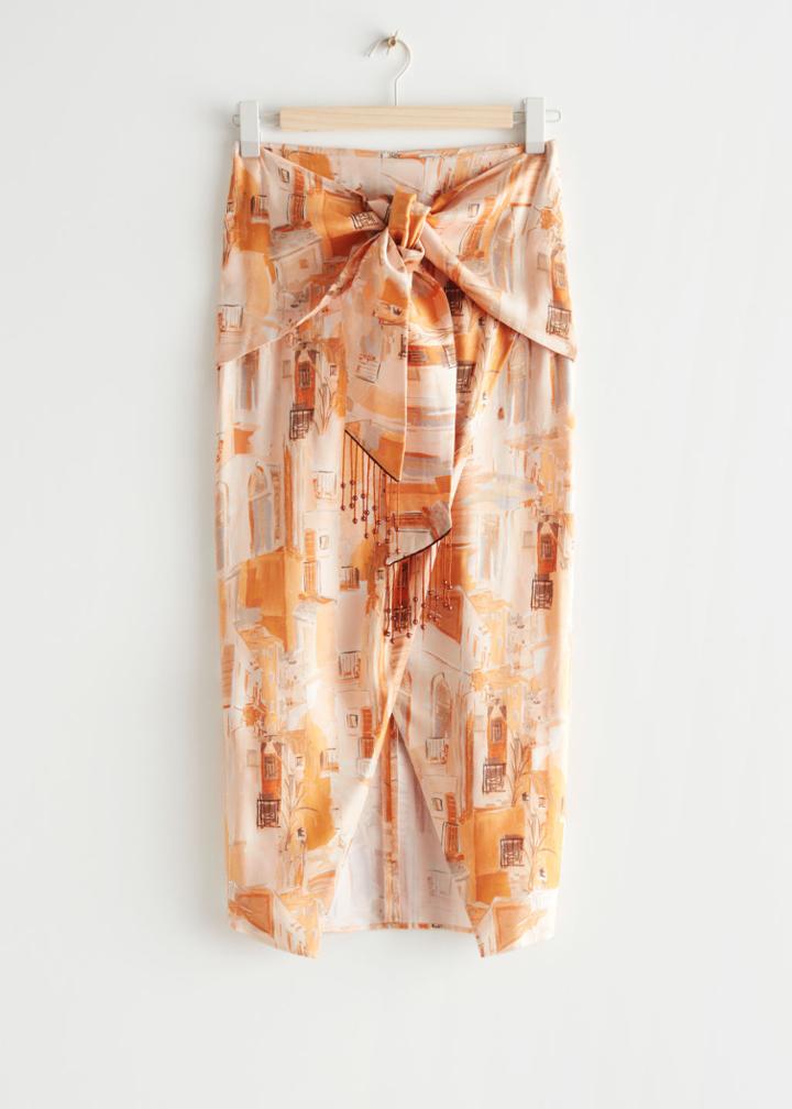 Other Stories Printed Asymmetric Midi Skirt - Orange
