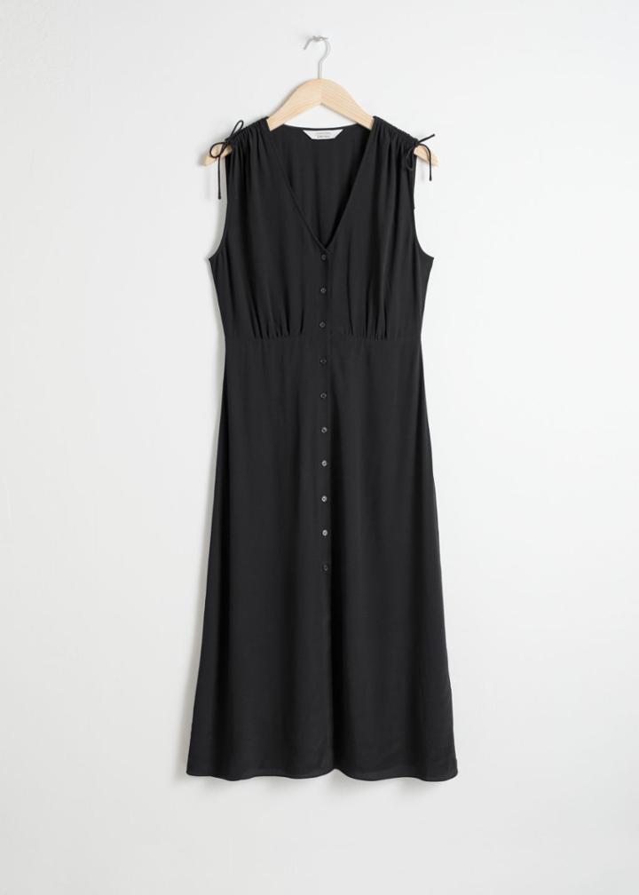 Other Stories Drawstring Shoulder Midi Dress - Black