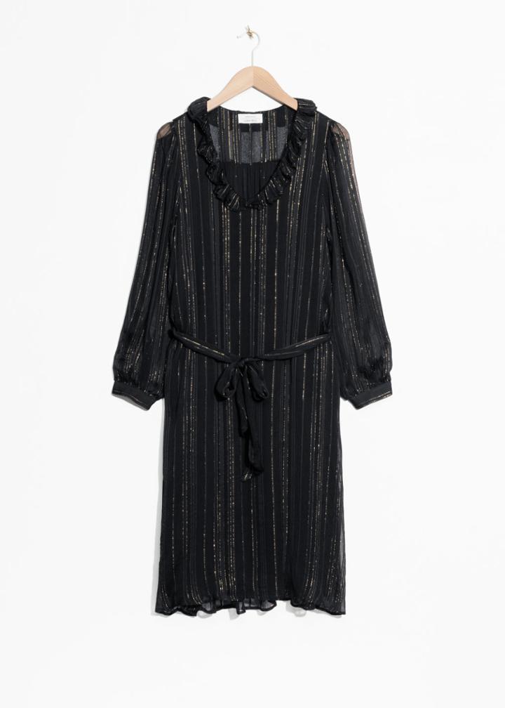 Other Stories Metallic Stripes Frill Dress - Black