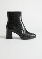 Other Stories Croc Leather Platform Boots - Black